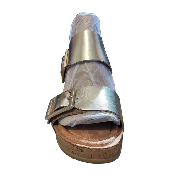 Earth Womens NEW Size 7.5 Willa Strappy Casual Mid Cork Wedge Sandals Gold NIB - Picture 7 of 11